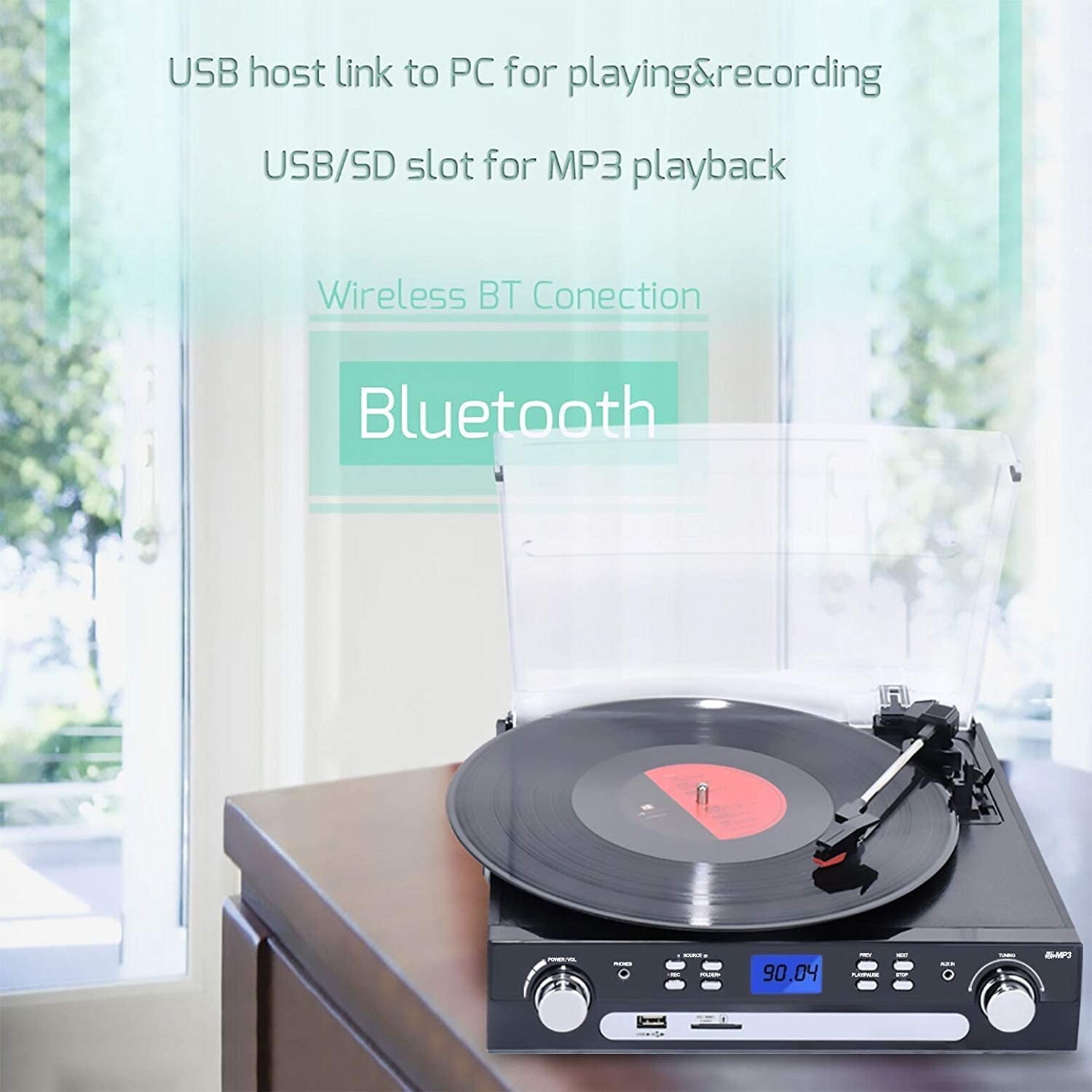 Bluetooth Turntable Record Player with Speakers & Remote
