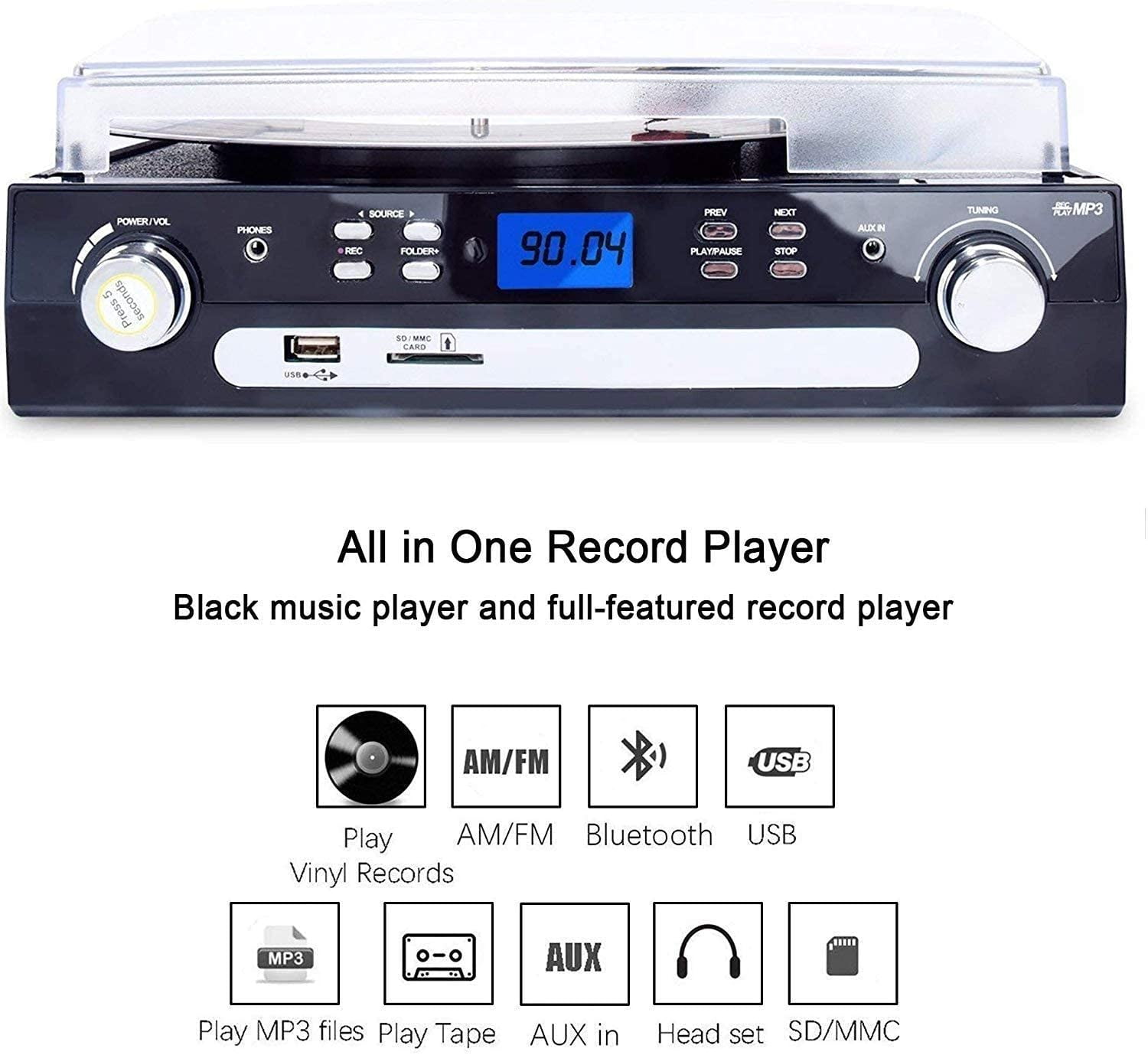 Bluetooth Turntable Record Player with Speakers & Remote