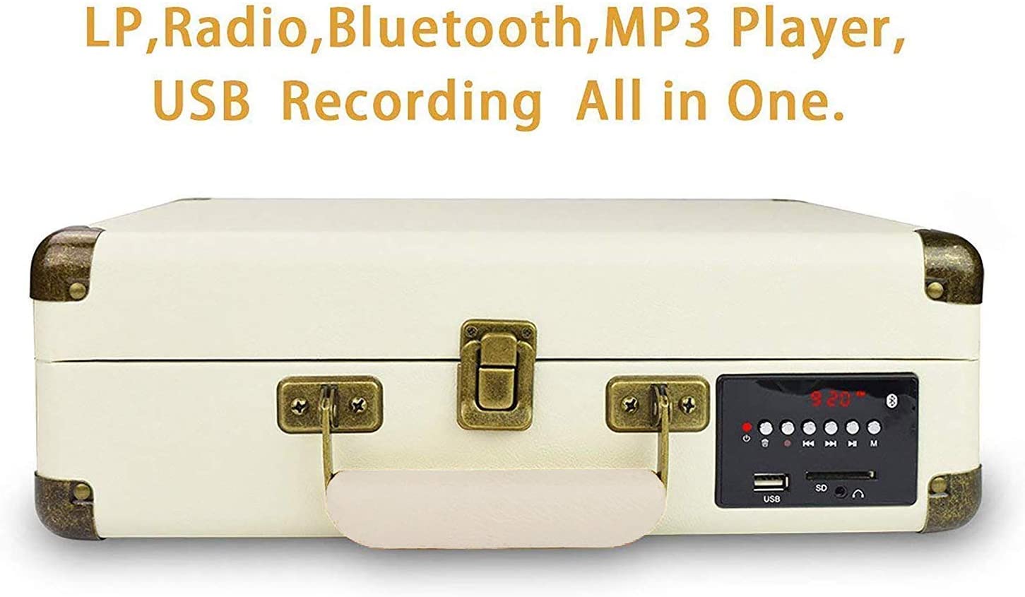 DIGITNOW Record Player with Bluetooth/FM Radio/USB - White