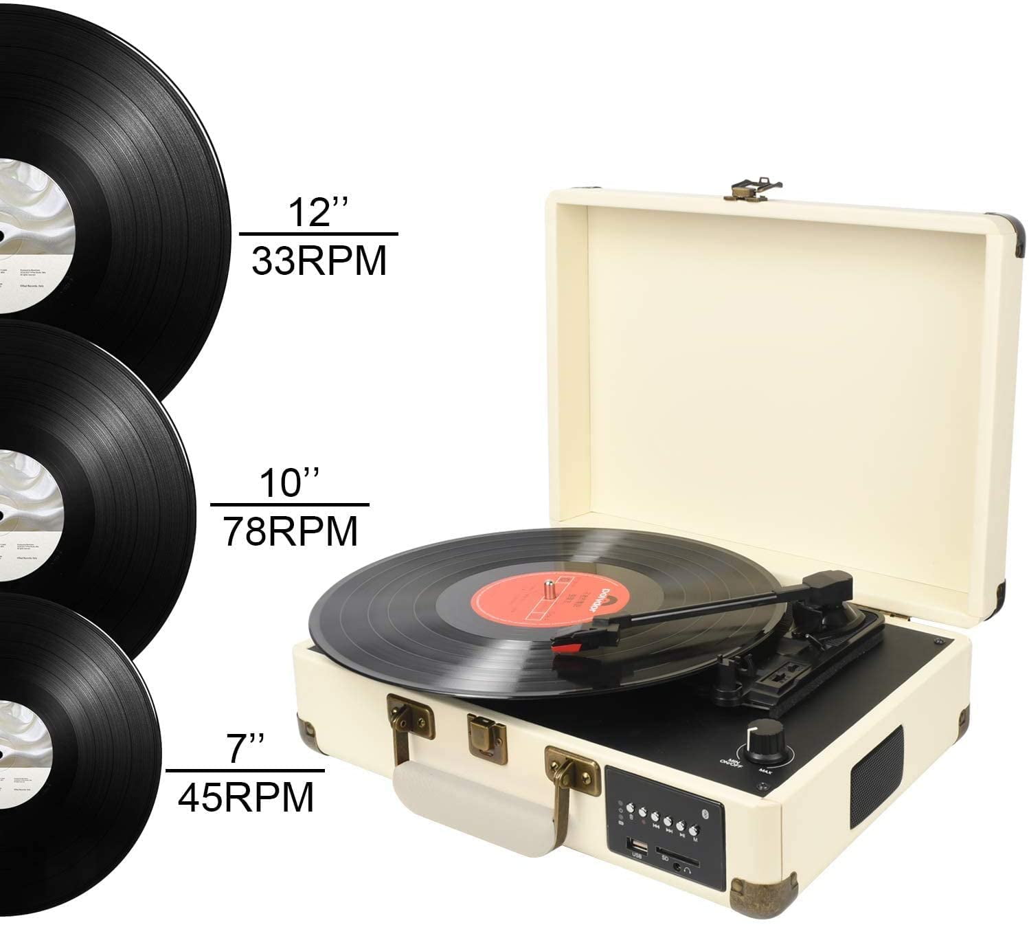 DIGITNOW Record Player with Bluetooth/FM Radio/USB - White