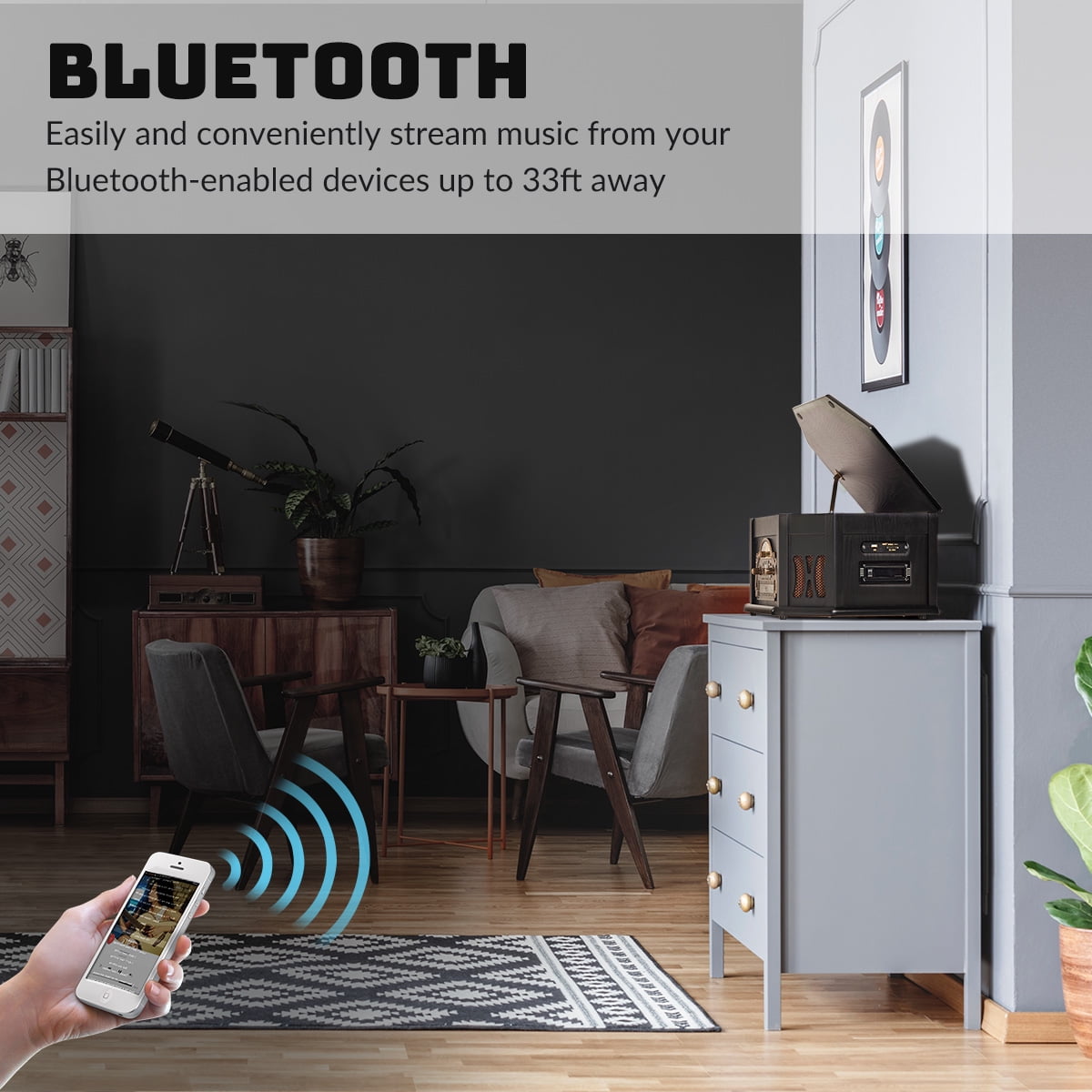10-in-1 Bluetooth Wood Turntable with Speakers