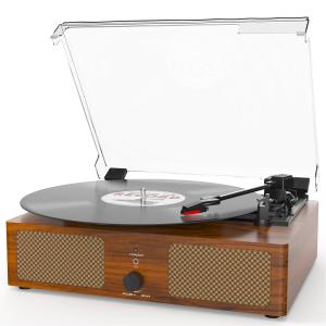 Yellow Vintage Wireless Record Player with Speakers