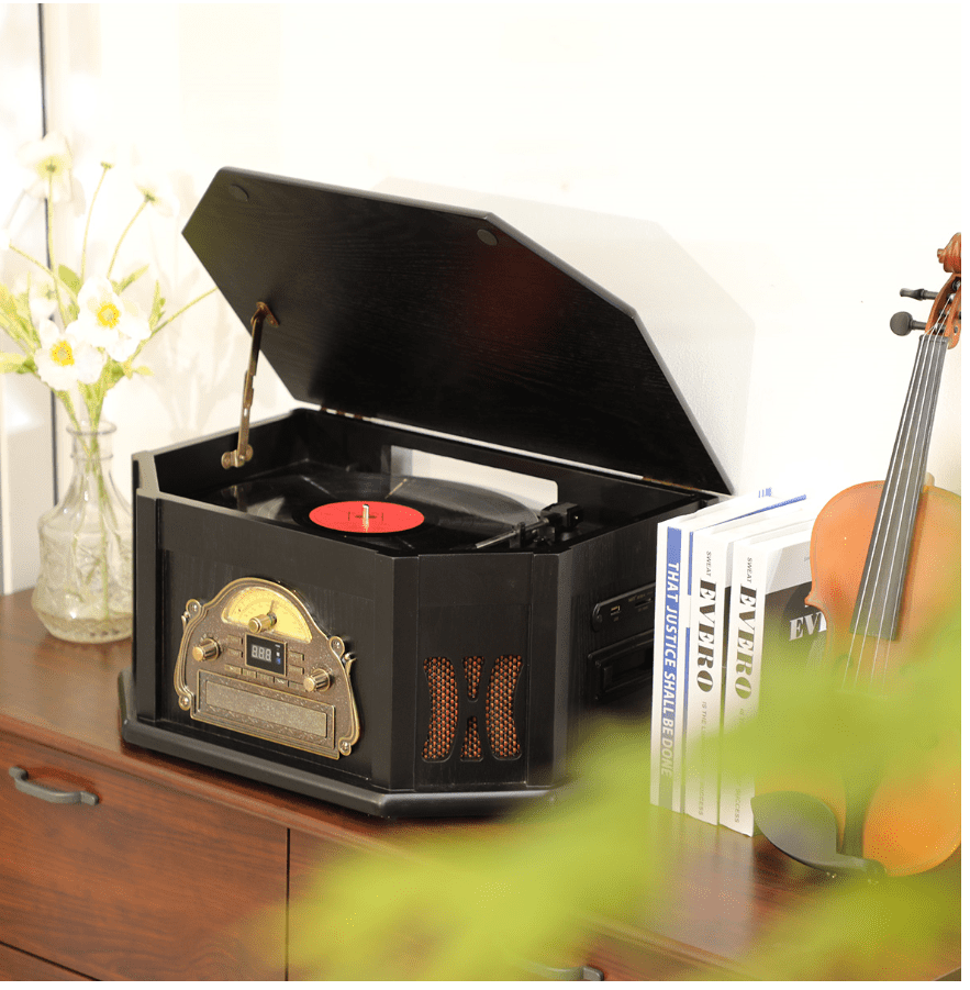 10-in-1 Bluetooth Wood Turntable with Speakers