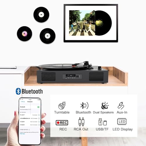 Bluetooth Record Player with Built-in Speakers & USB Recording