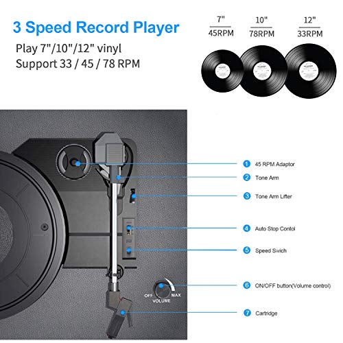 Bluetooth Record Player with Built-in Speakers & USB Recording