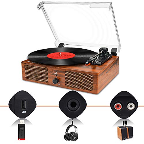 Wireless Vintage Vinyl Turntable with Speakers & USB