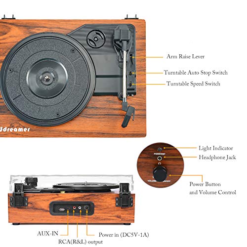 Wireless Vintage Vinyl Turntable with Speakers & USB