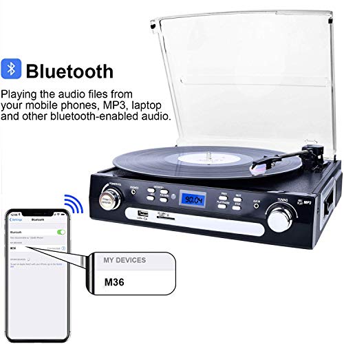 DIGITNOW Bluetooth Vinyl Record Player with Speakers