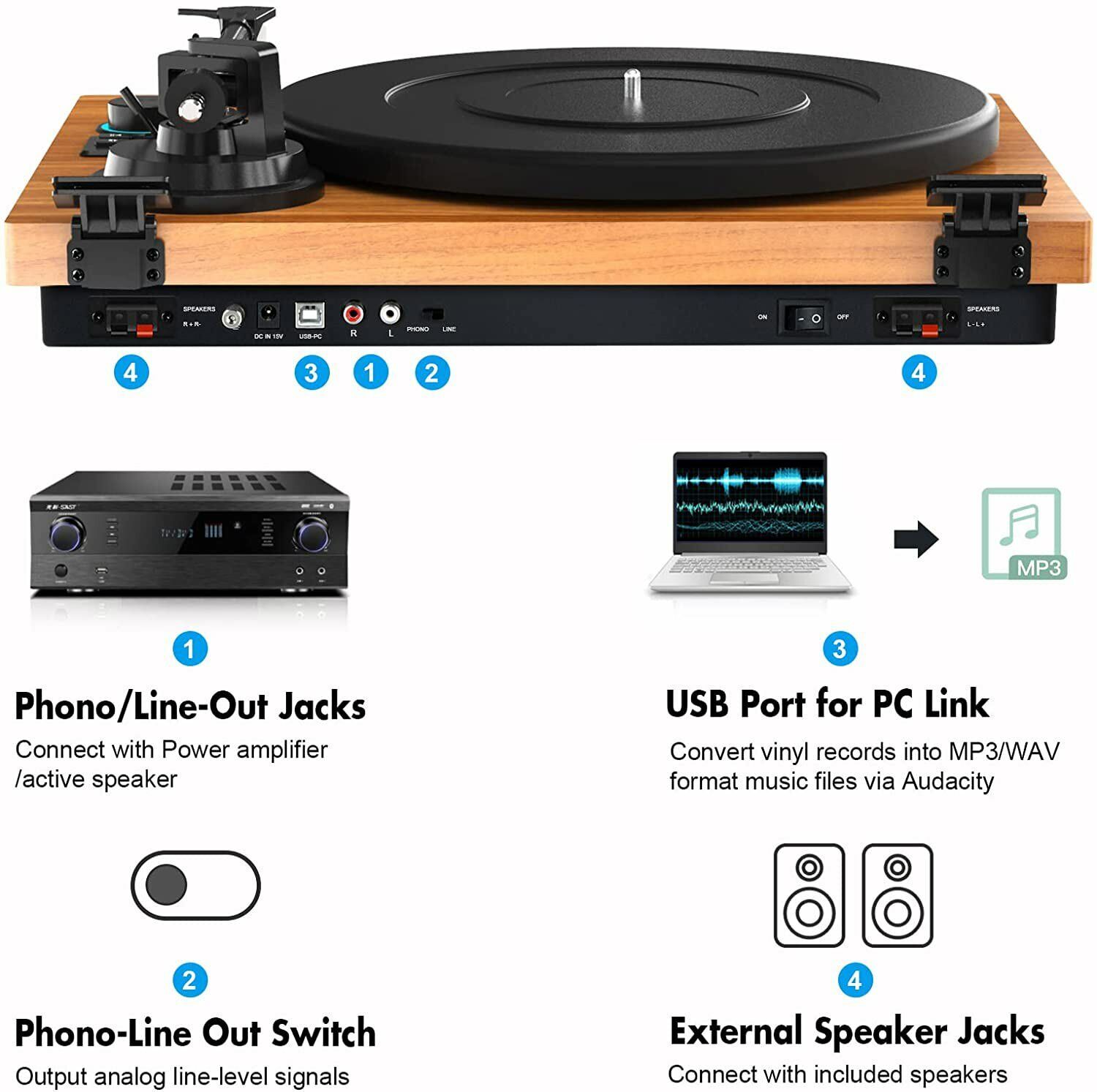 Bluetooth Vinyl Turntable HiFi System