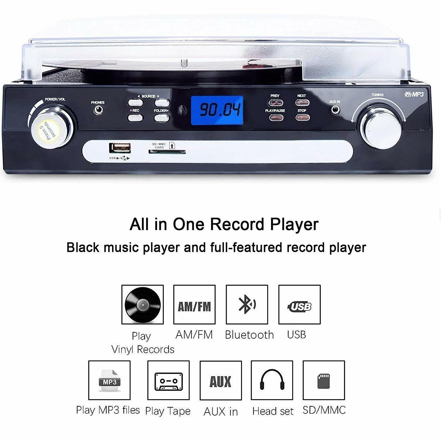Bluetooth Turntable with Stereo Speakers for Vinyl to MP3