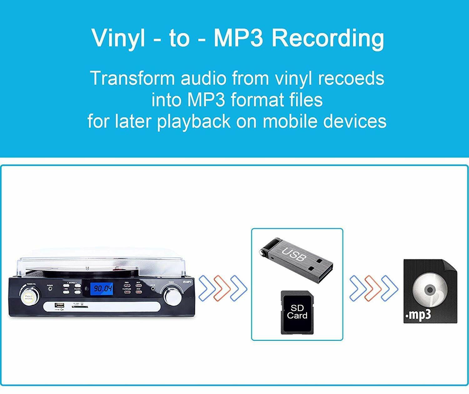 Bluetooth Turntable with Stereo Speakers for Vinyl to MP3