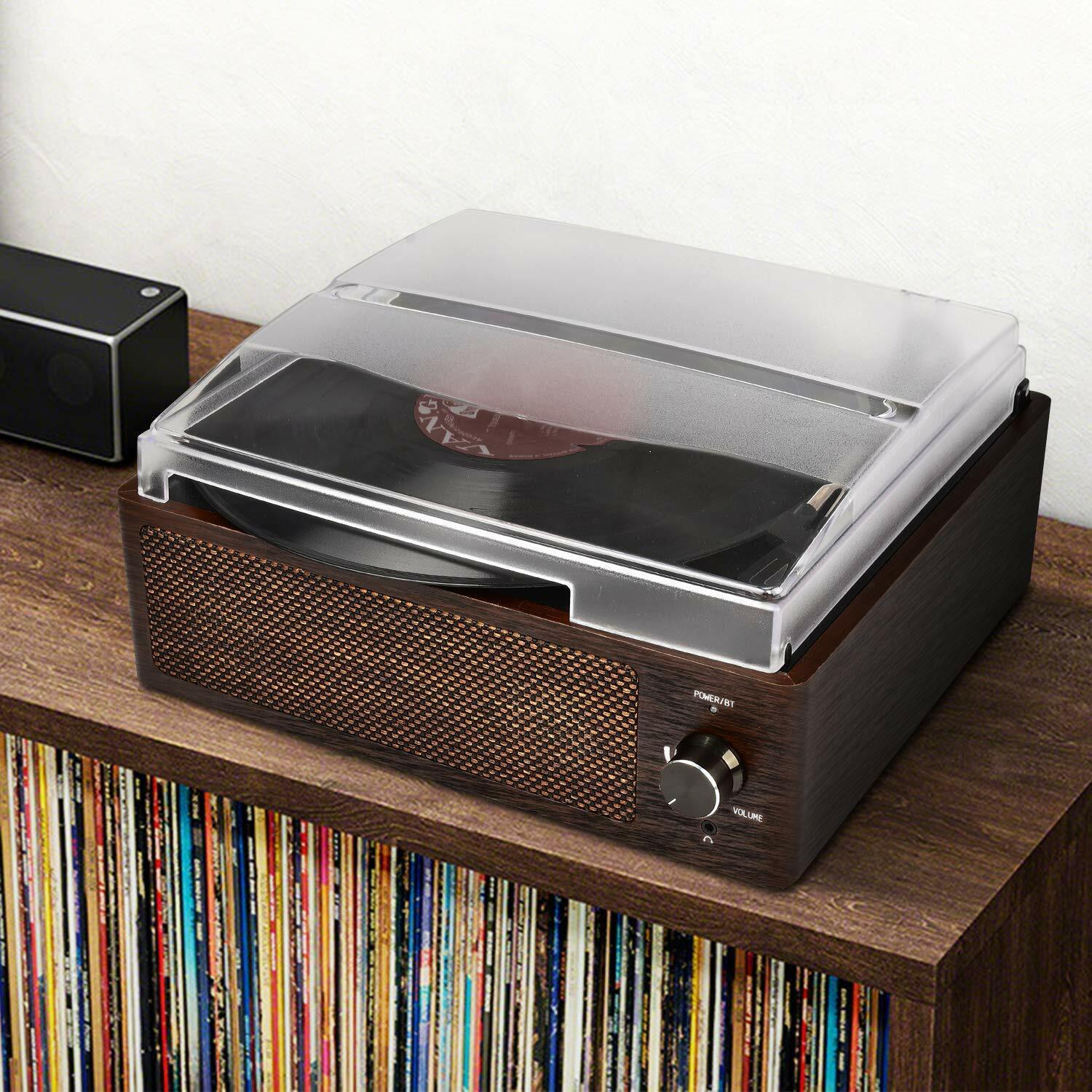Vintage Bluetooth Belt-Drive Turntable with Aux Input