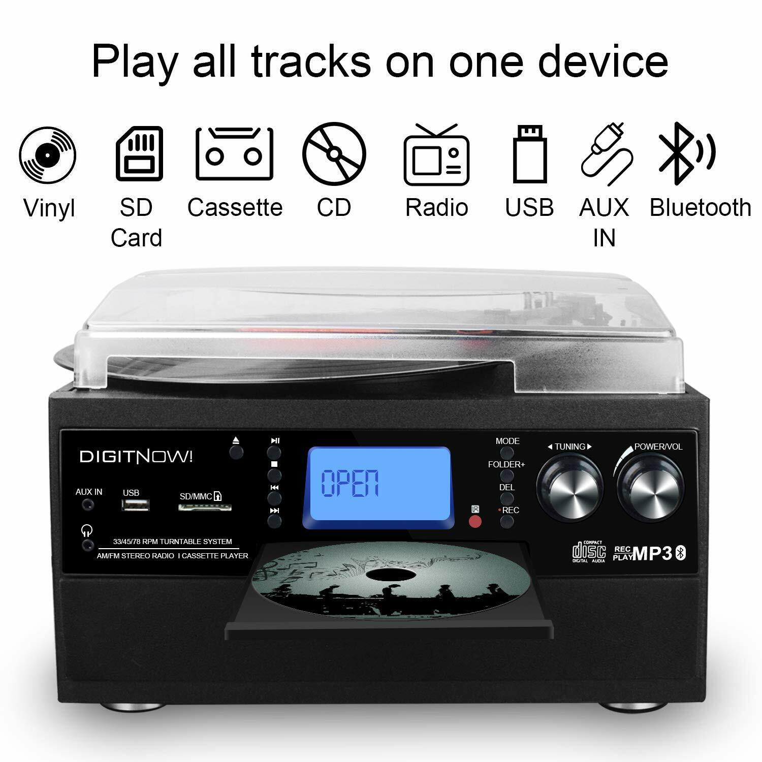 Bluetooth Turntable with Stereo Speaker & MP3 Converter