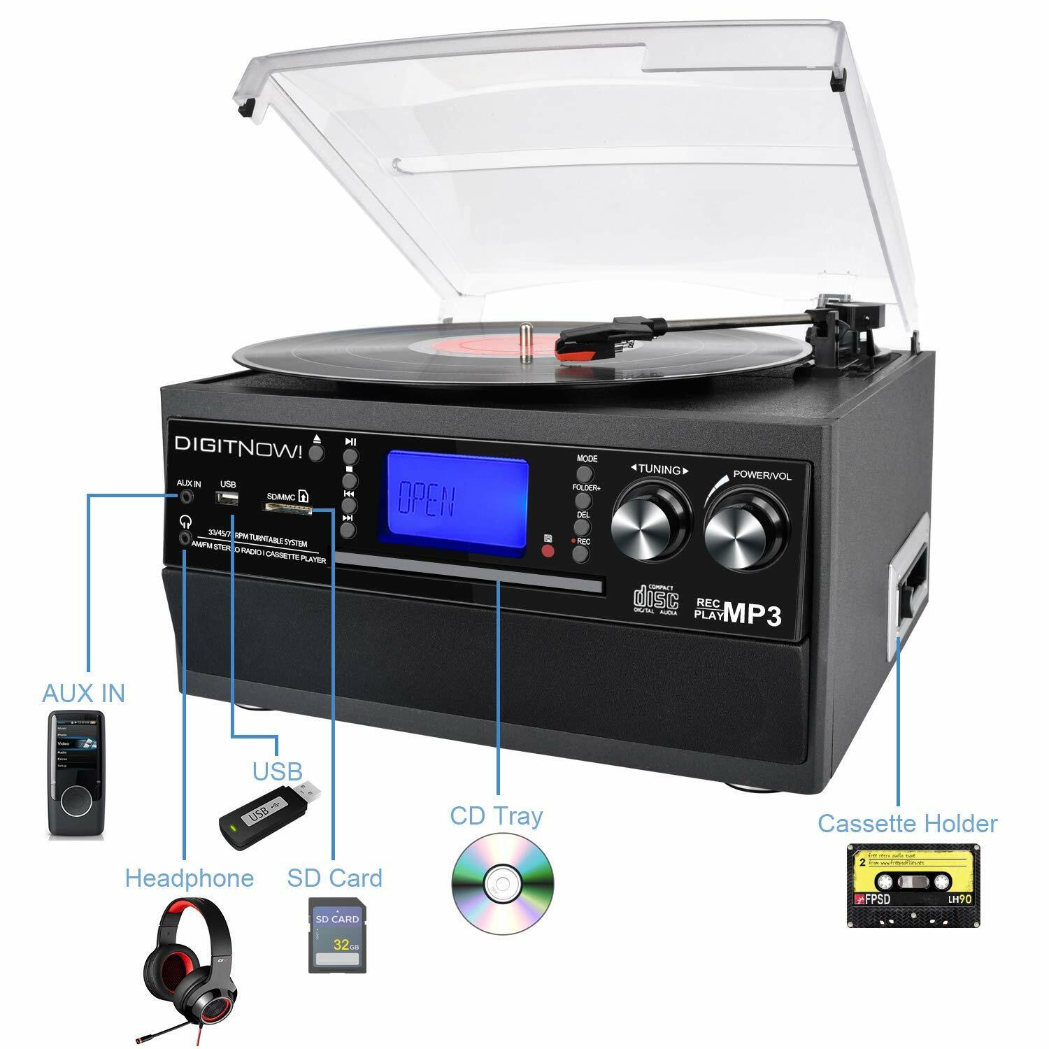 Bluetooth Turntable with Stereo Speaker & MP3 Converter