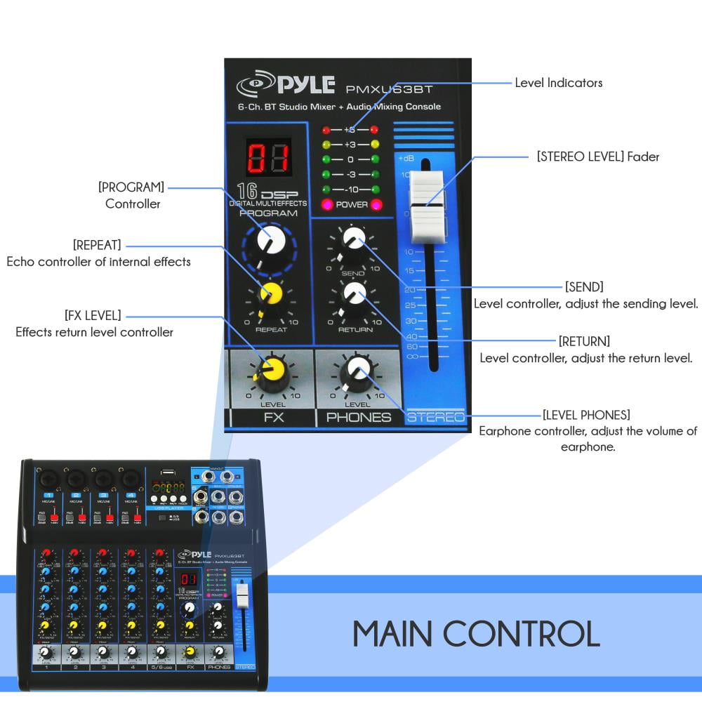 6-Ch. Bluetooth DJ Mixer - Audio Console System