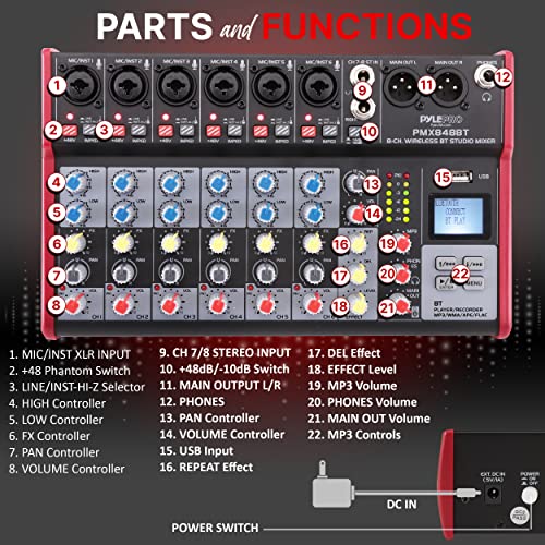 Unleash Your Sound: Pyle Wireless Bluetooth DJ Audio Mixer - 8-Channel Powerhouse