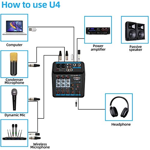 Depusheng U4 4-Channel USB Audio Mixer