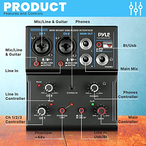 Pyle Wireless DJ Audio Mixer with Bluetooth Control