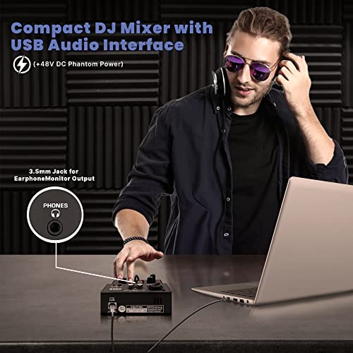 Wireless 2-Channel DJ Audio Mixer with Bluetooth