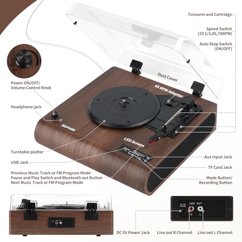 Bluetooth Turntable with Built-in Speakers & FM Radio