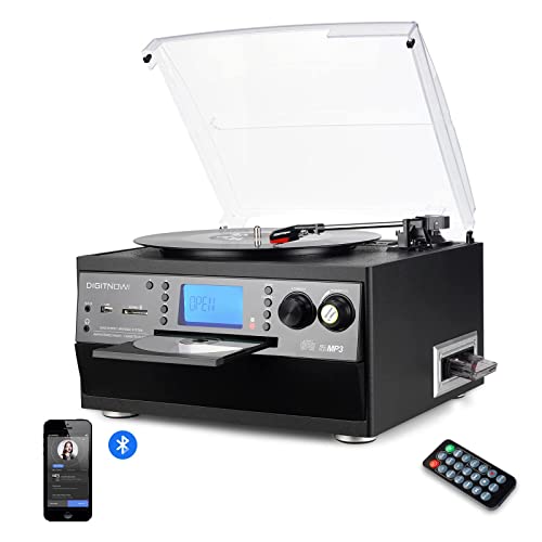Bluetooth Vinyl Turntable with CD, Cassette, and Radio
