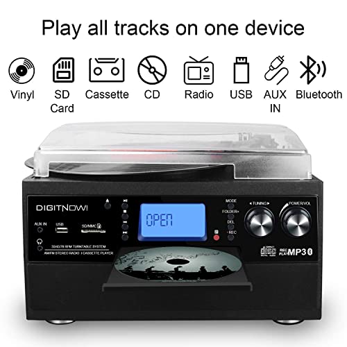 Bluetooth Vinyl Turntable with CD, Cassette, and Radio
