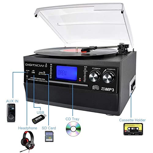 Bluetooth Vinyl Turntable with CD, Cassette, and Radio