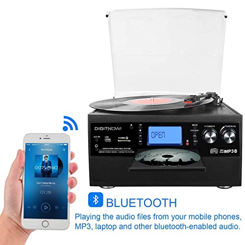 Bluetooth Vinyl Turntable with CD, Cassette, and Radio