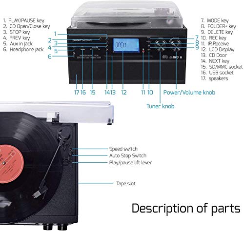 DIGITNOW! Bluetooth Vinyl Record Player with Speakers