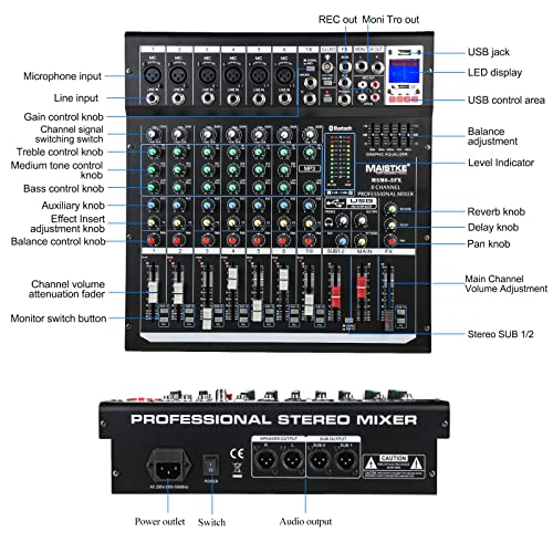 8-Channel Professional Audio Mixer for DJs