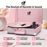 Vintage Pink Suitcase Turntable with Bluetooth and USB