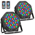 RGB Stage Par Lights with Remote Control - 2 Pack
