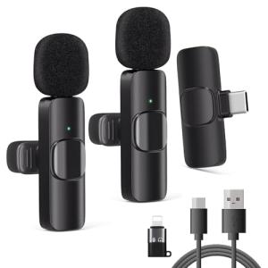 2 Pack Wireless Lavalier Microphones for iPhone and Android