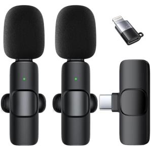 2-Pack Wireless Lavalier Mics with Noise Reduction
