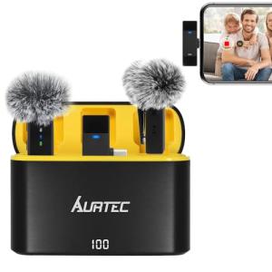 AURTEC Wireless Lavalier Mic Set with Charging Case