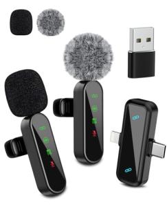 Dual Wireless Mini Lavalier Microphones for Mobile