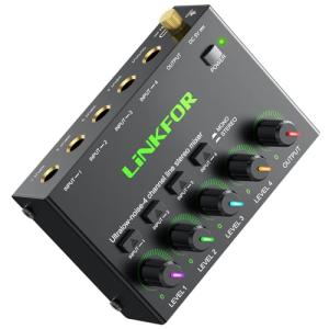LiNKFOR 4 Channel Mini Audio Mixer with RGB Lights