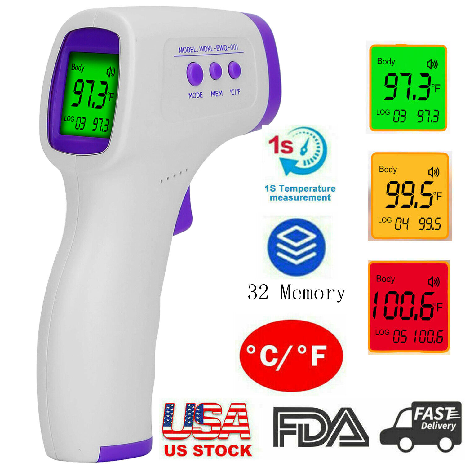 Non-Contact Infrared LCD Thermometer for Adults and Babies