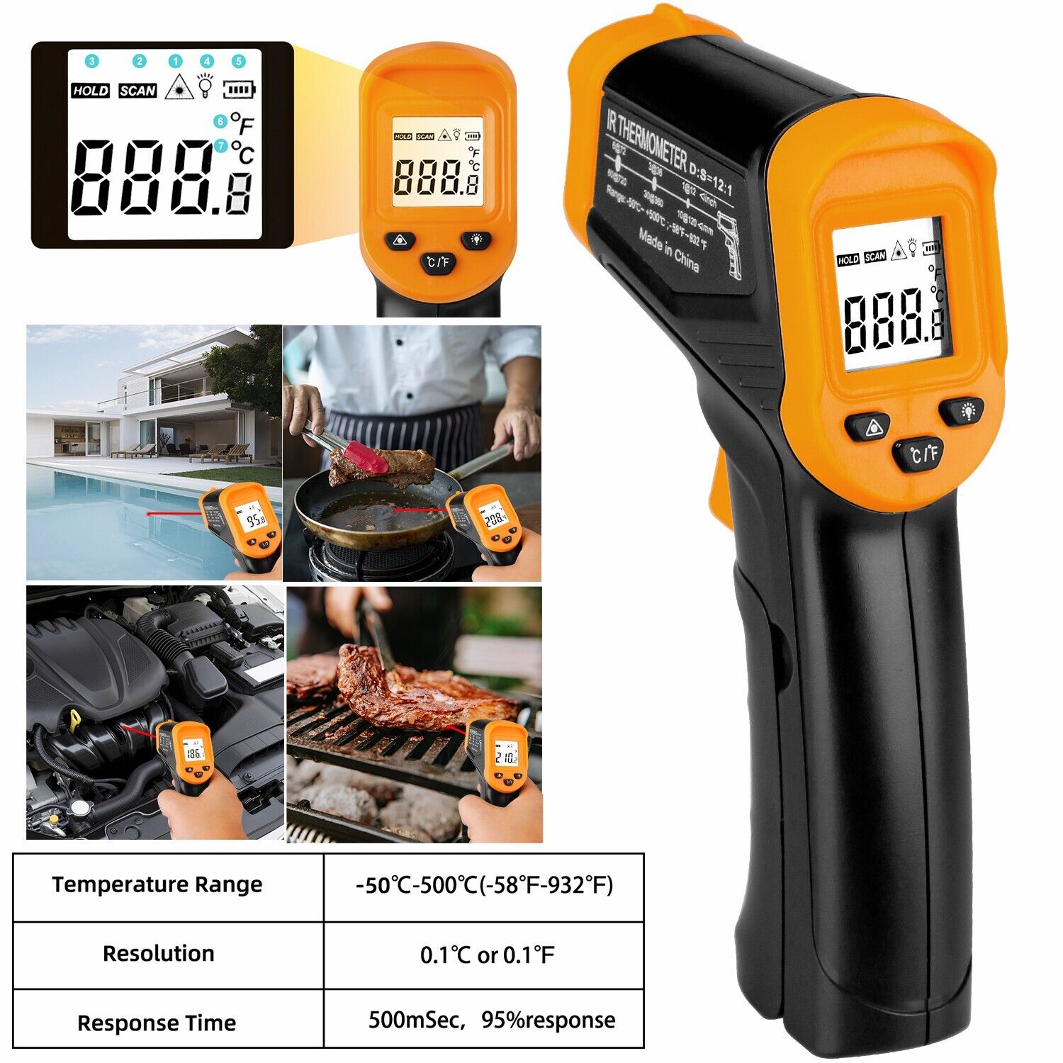 Infrared Temperature Gun with Laser and LCD Display