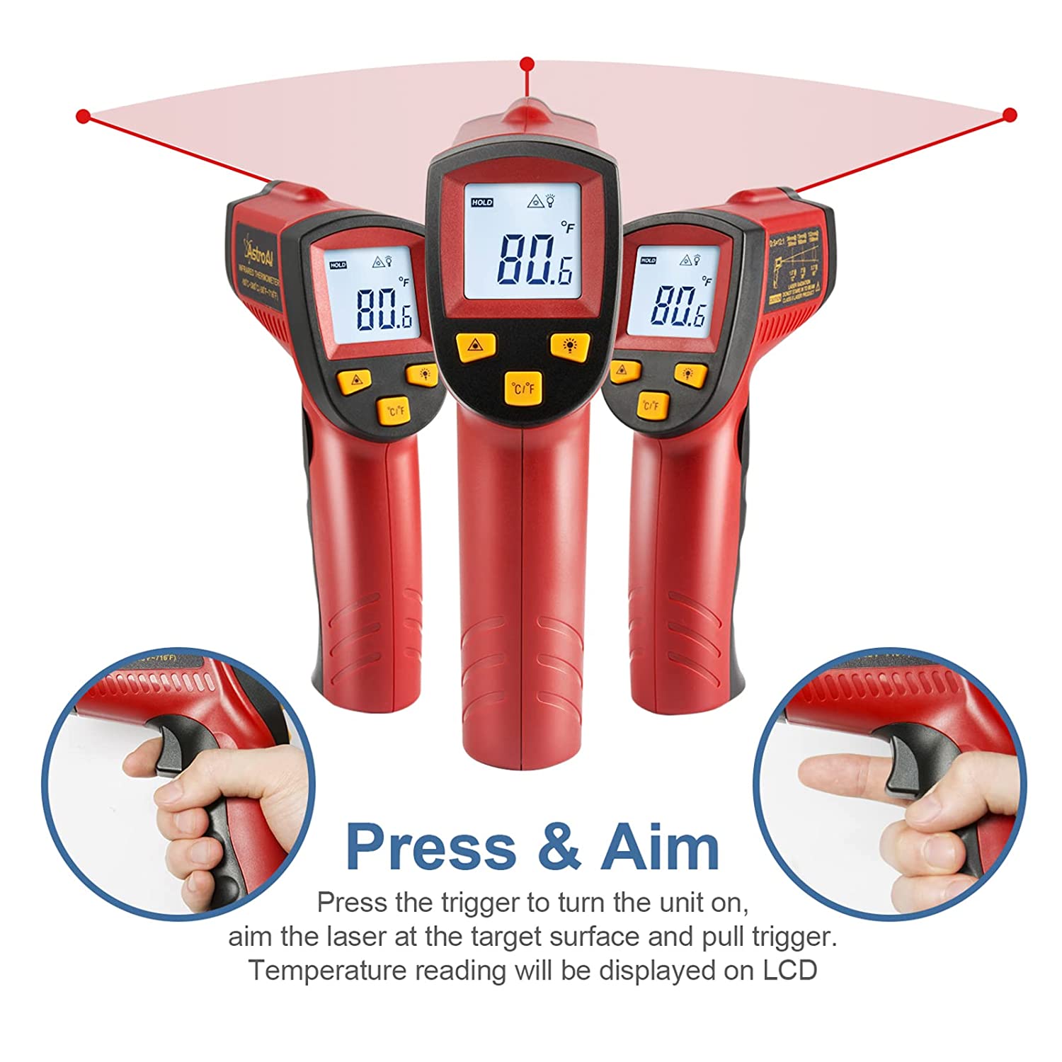 AstroAI Laser Thermometer with LCD Screen, Red