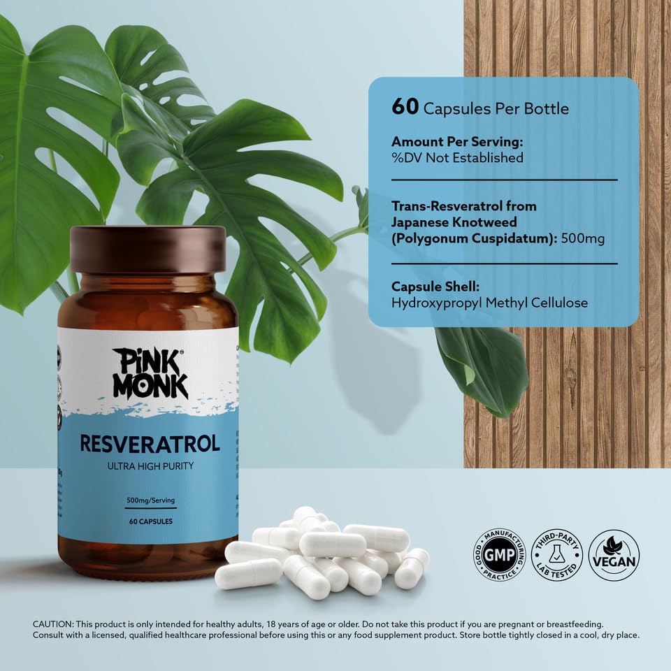 PINK MONK Trans-Resveratrol - 60 Vegan Tablets