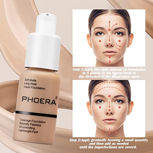 PHOERA Matte Liquid Foundation - Full Coverage, 30ml