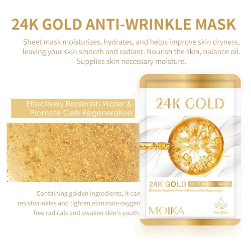24K Gold Anti-Aging Sheet Mask Set, 5 Pack