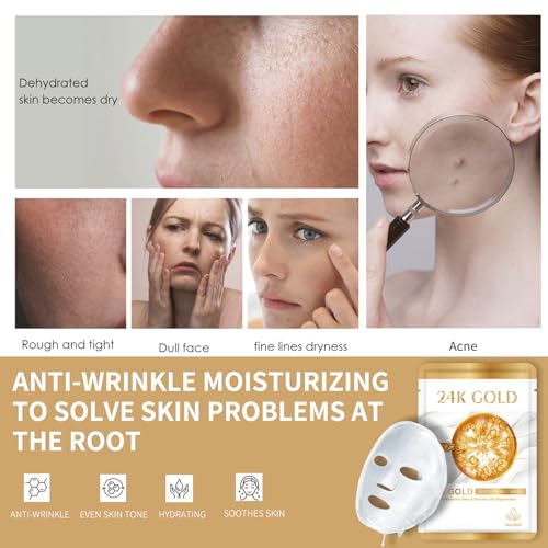 24K Gold Anti-Aging Sheet Mask Set, 5 Pack