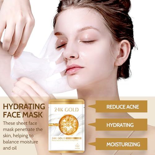 24K Gold Anti-Aging Sheet Mask Set, 5 Pack