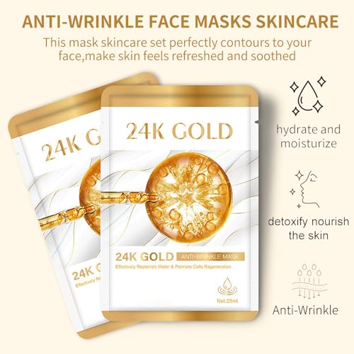 24K Gold Anti-Aging Sheet Mask Set, 5 Pack