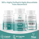 Vinco Resveratrol Antioxidant Supplement – 600mg Capsules