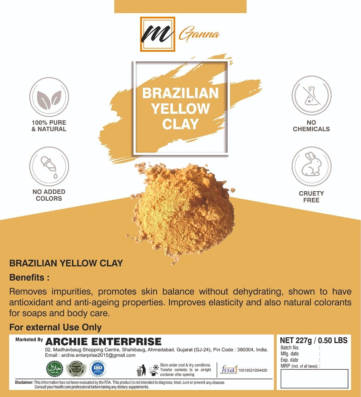 Natural Brazilian Yellow Clay Powder for Anti-Aging