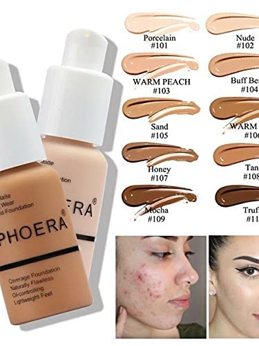 Phoera Matte Skin Foundation 102 with Sponges & Primer
