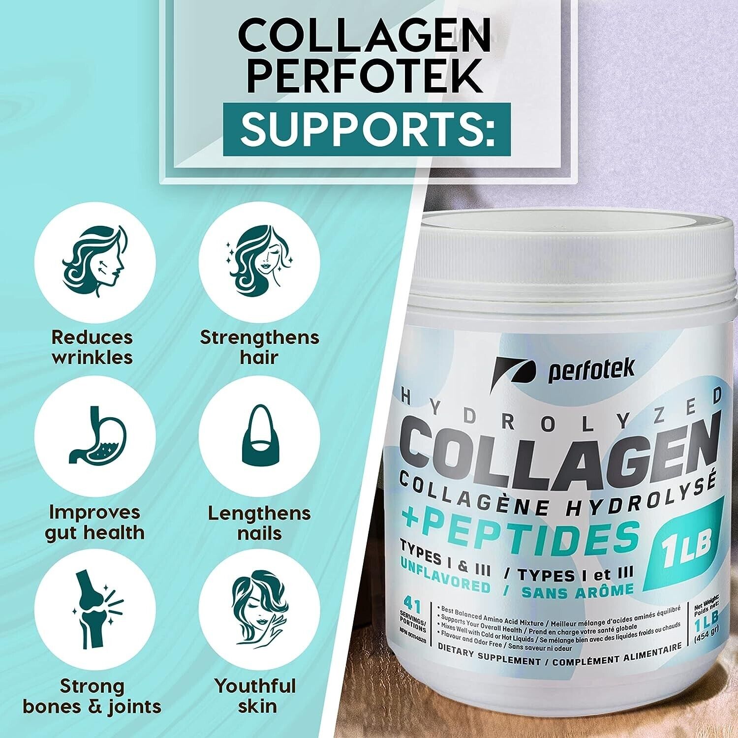 Hydrolyzed Collagen Peptides Powder 2lb Unflavored